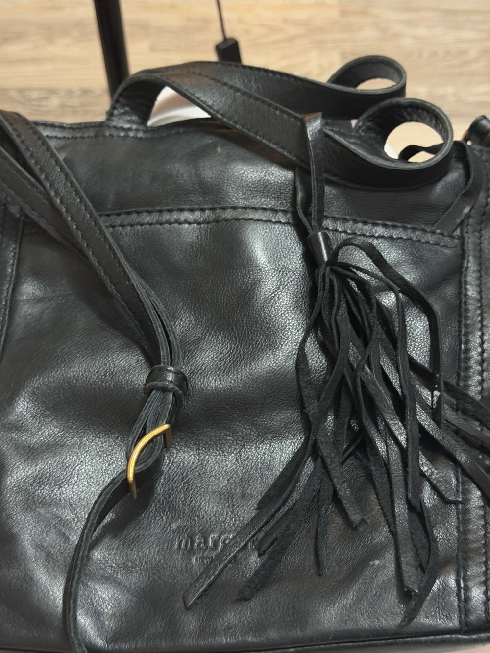 margot Black Leather Crossbody Bag with Fringe Tassel